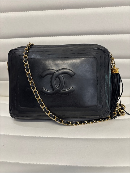 CHANEL Handbags - CHANEL Black Lambskin Crossbody Camera Bag with Gold Chain 0 series